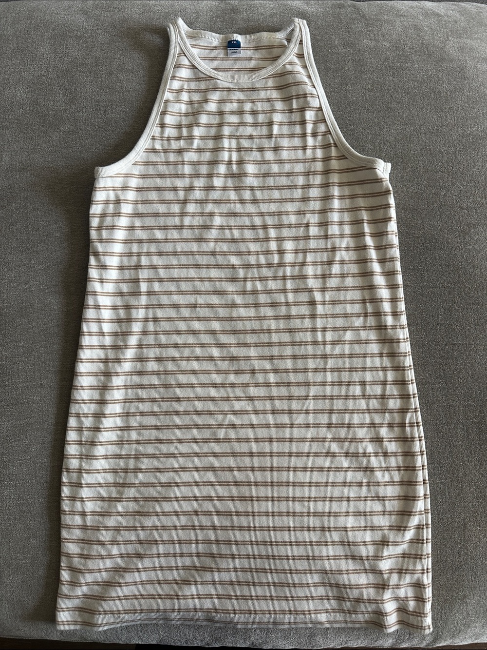 Old Navy Cream Midi Tank Dress with Brown Stripes